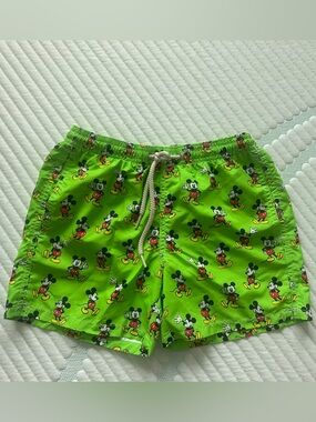 MC2 Saint Barth Neon Green Mickey Print Swim Trunks